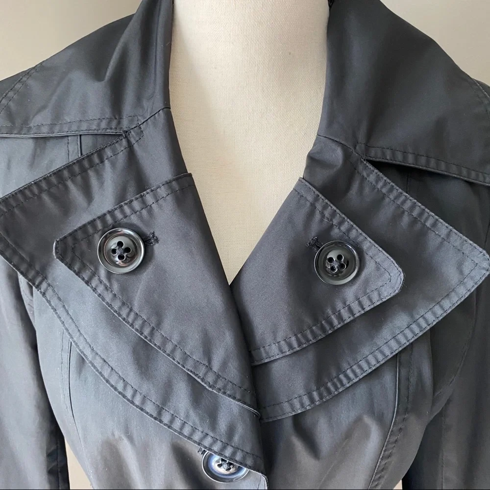 Croft & Barrow Trench Coat Black Sz Small - Picture 4 of 10